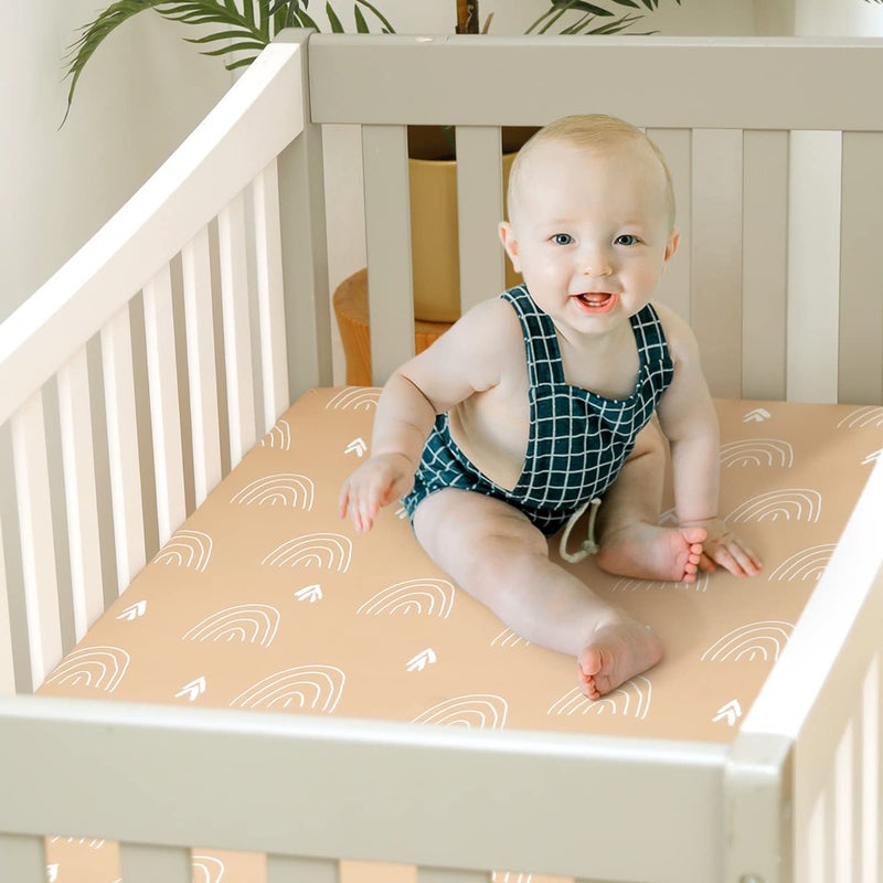 GRSSDER Stretchy Crib Sheets 2 Pack for Baby, Ultra Soft Jersey Knit Crib Fitted Sheets with Deep Pocket, Universal Fits All Standard Crib Mattress Pads Safe and Snug, Jungle Bear/Rainbow - Image 5